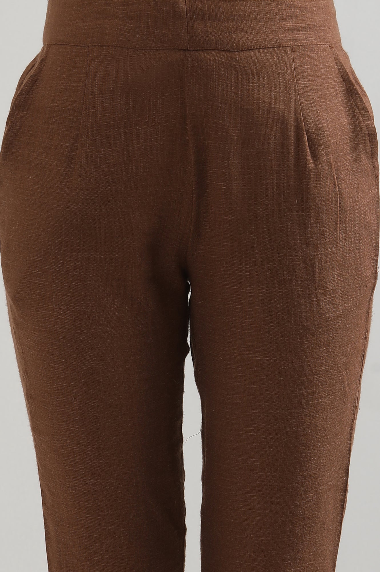 Brown Solid Cotton Blend Straight Trousers &amp; Pants