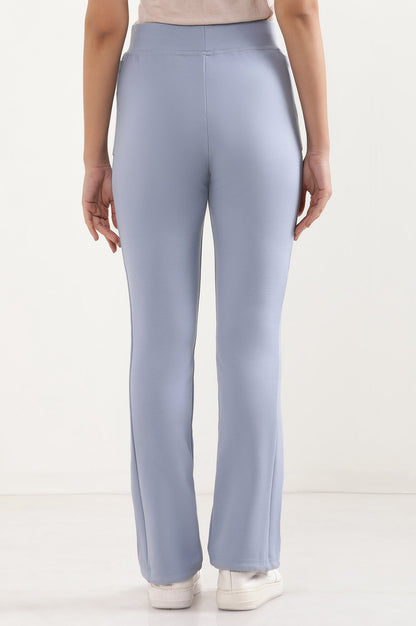 Blue Solid Flared Pants With Elasticated Waist