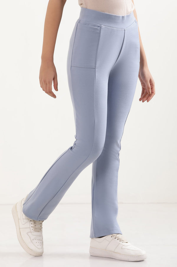 Blue Solid Flared Pants With Elasticated Waist