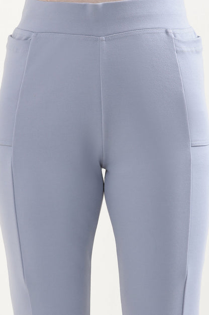 Blue Solid Flared Pants With Elasticated Waist