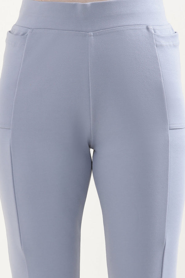Blue Solid Flared Pants With Elasticated Waist