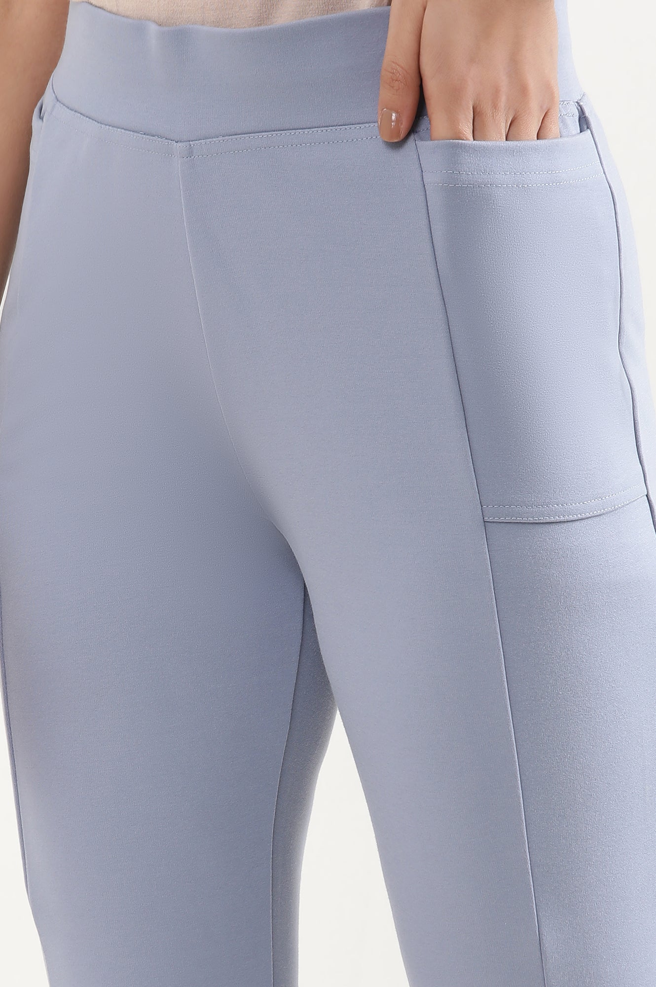 Blue Solid Flared Pants With Elasticated Waist