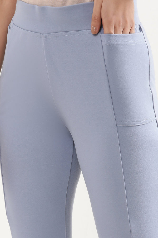 Blue Solid Flared Pants With Elasticated Waist
