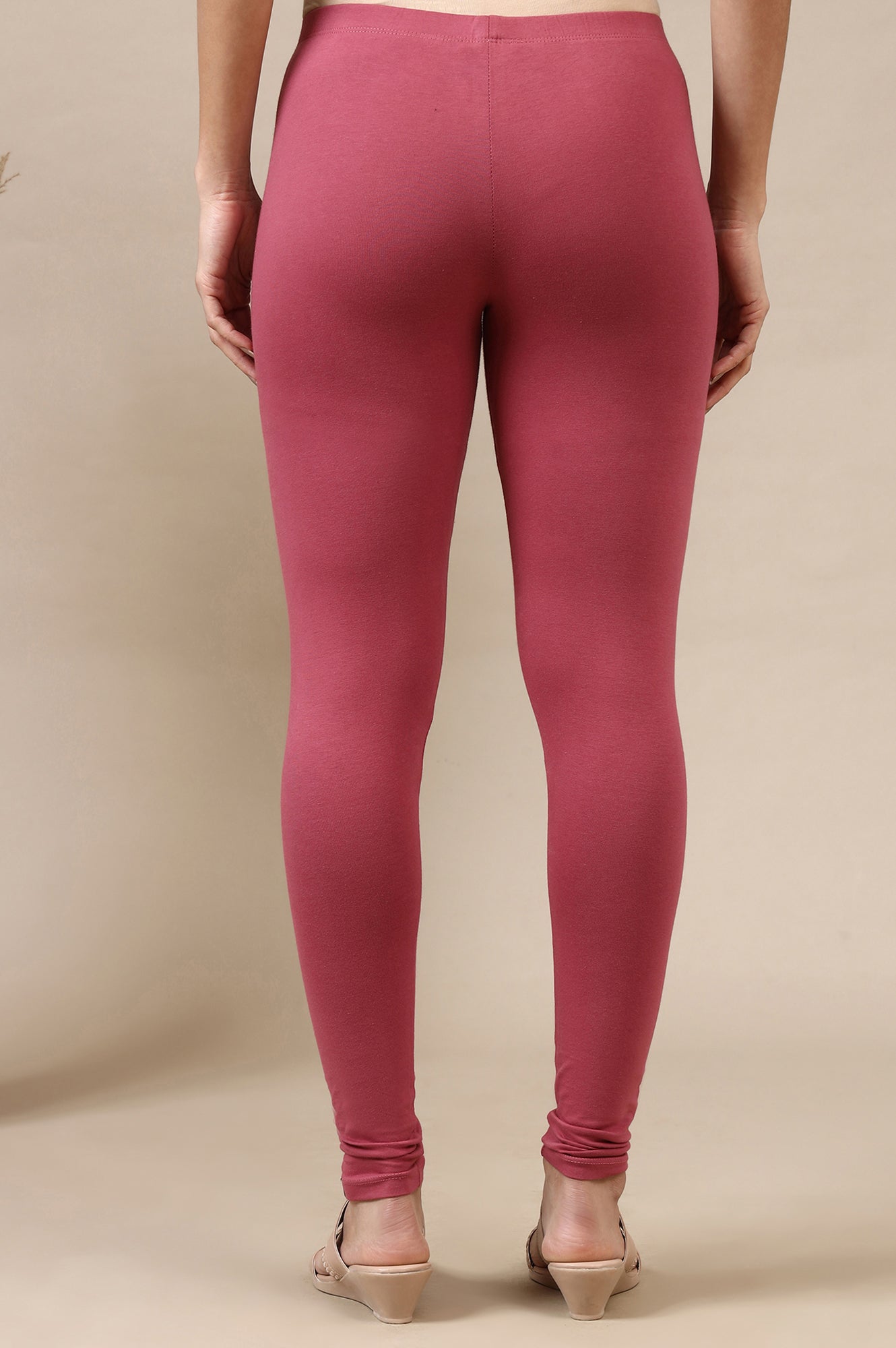 Pink Solid Skinny-fit Cotton Lycra Leggings with Slip-on Closure