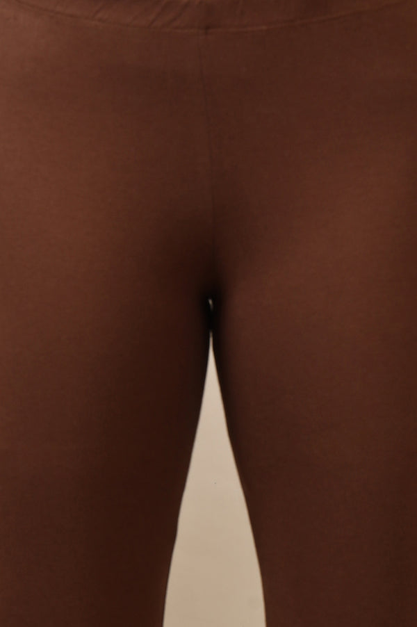 Brown Solid Skinny Fit Cotton Lycra Leggings