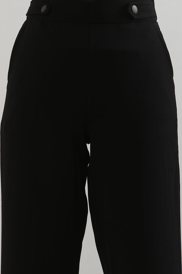 Elleven Women's Black Solid Straight Fit Woven Pants With Zipper Closure
