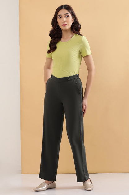 Olive Green Solid Straight-fit Woven Pants with Side Pockets