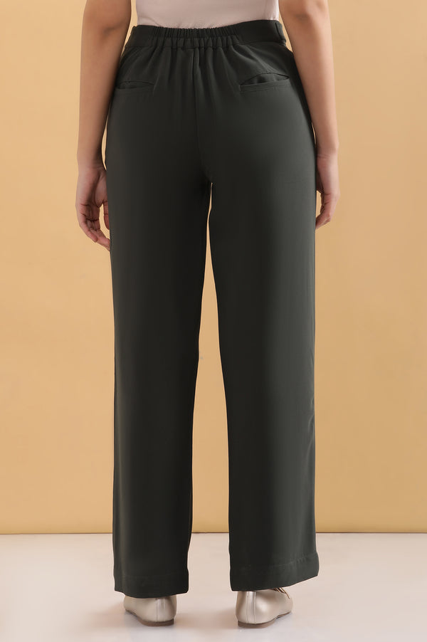Elleven Women's Olive Green Solid Straight-fit Woven Pants with Side Pockets