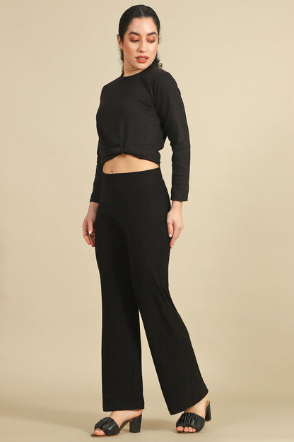 Black Solid Rayon Straight Trousers &amp; Pants