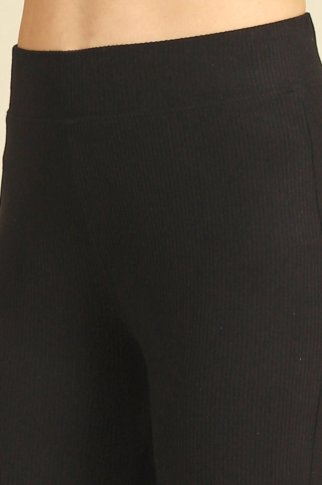 Black Solid Rayon Straight Trousers &amp; Pants