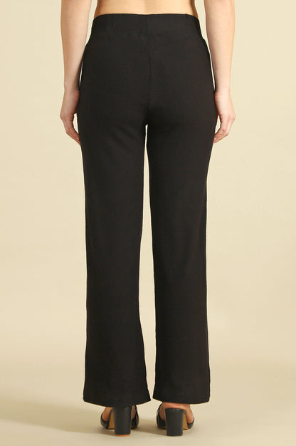 Black Solid Rayon Straight Trousers &amp; Pants