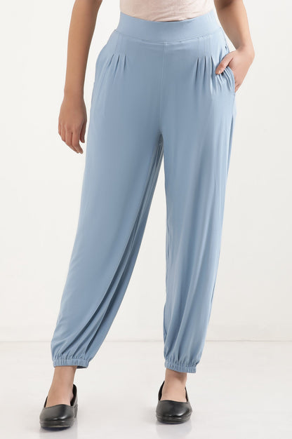 Light Blue Solid Pleated Harem Pants