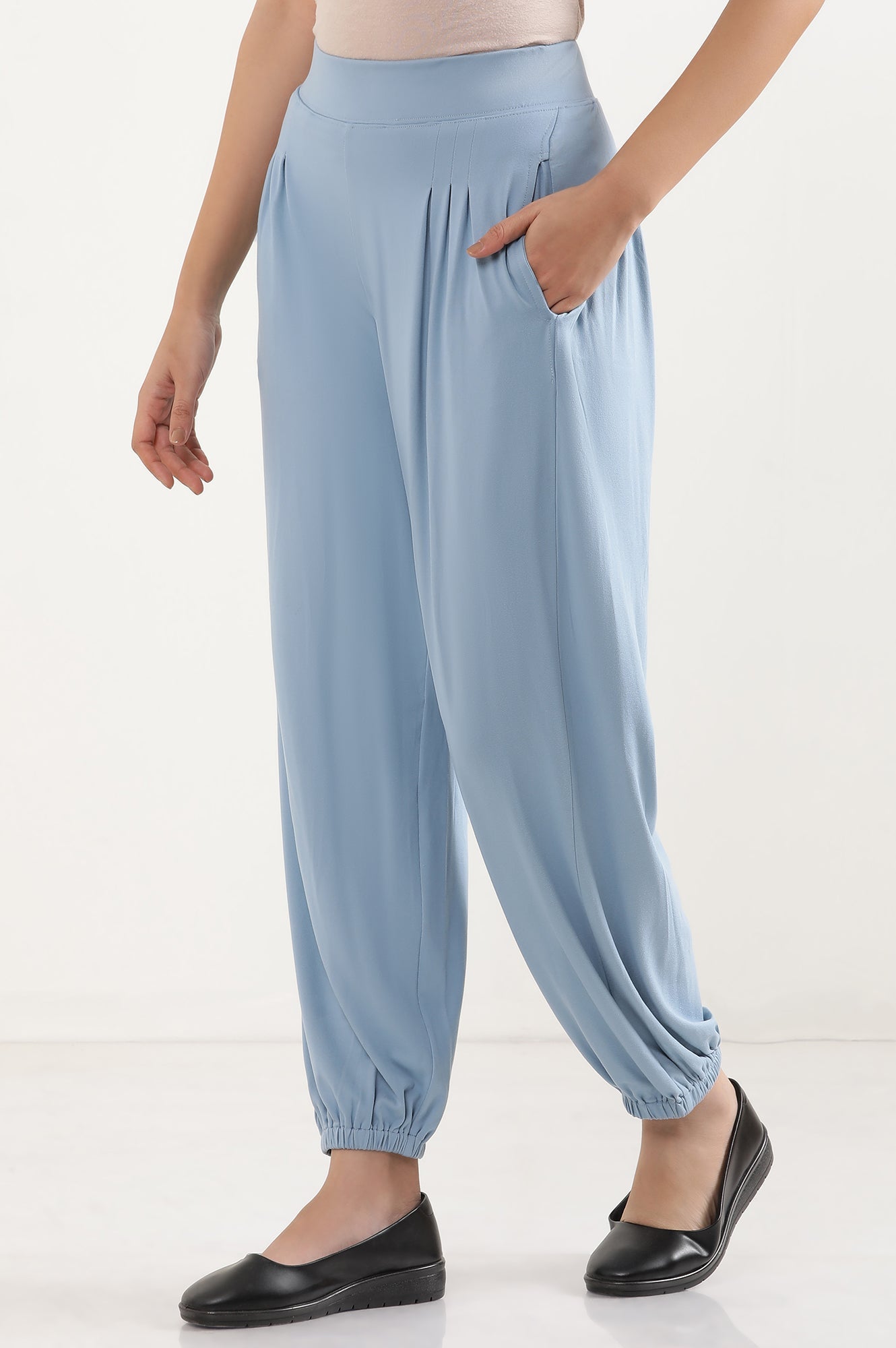 Light Blue Solid Pleated Harem Pants