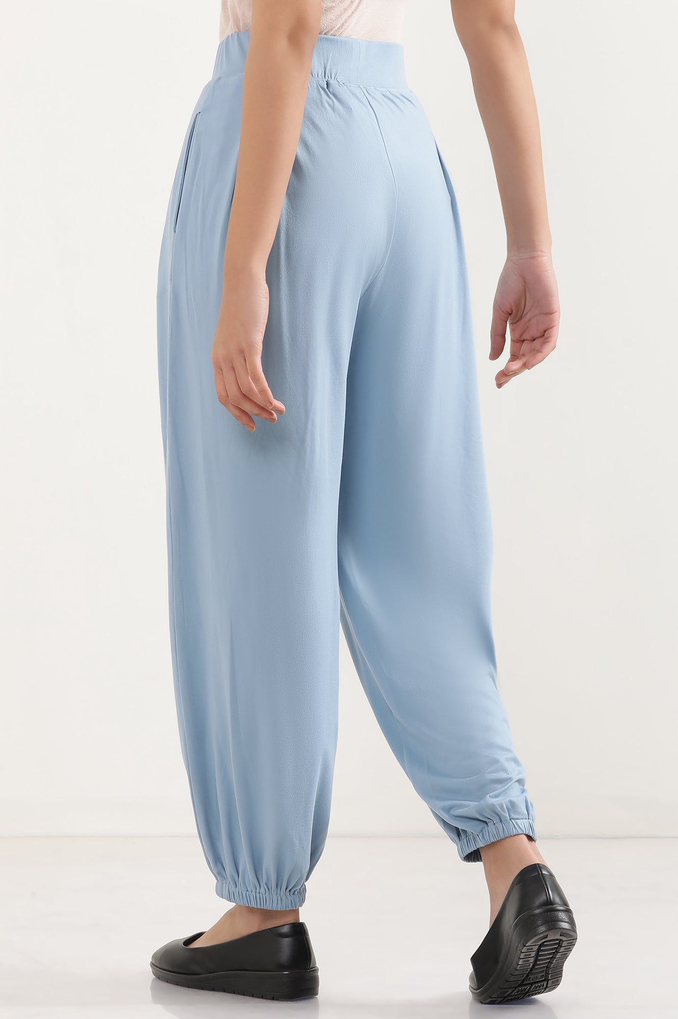 Light Blue Solid Pleated Harem Pants