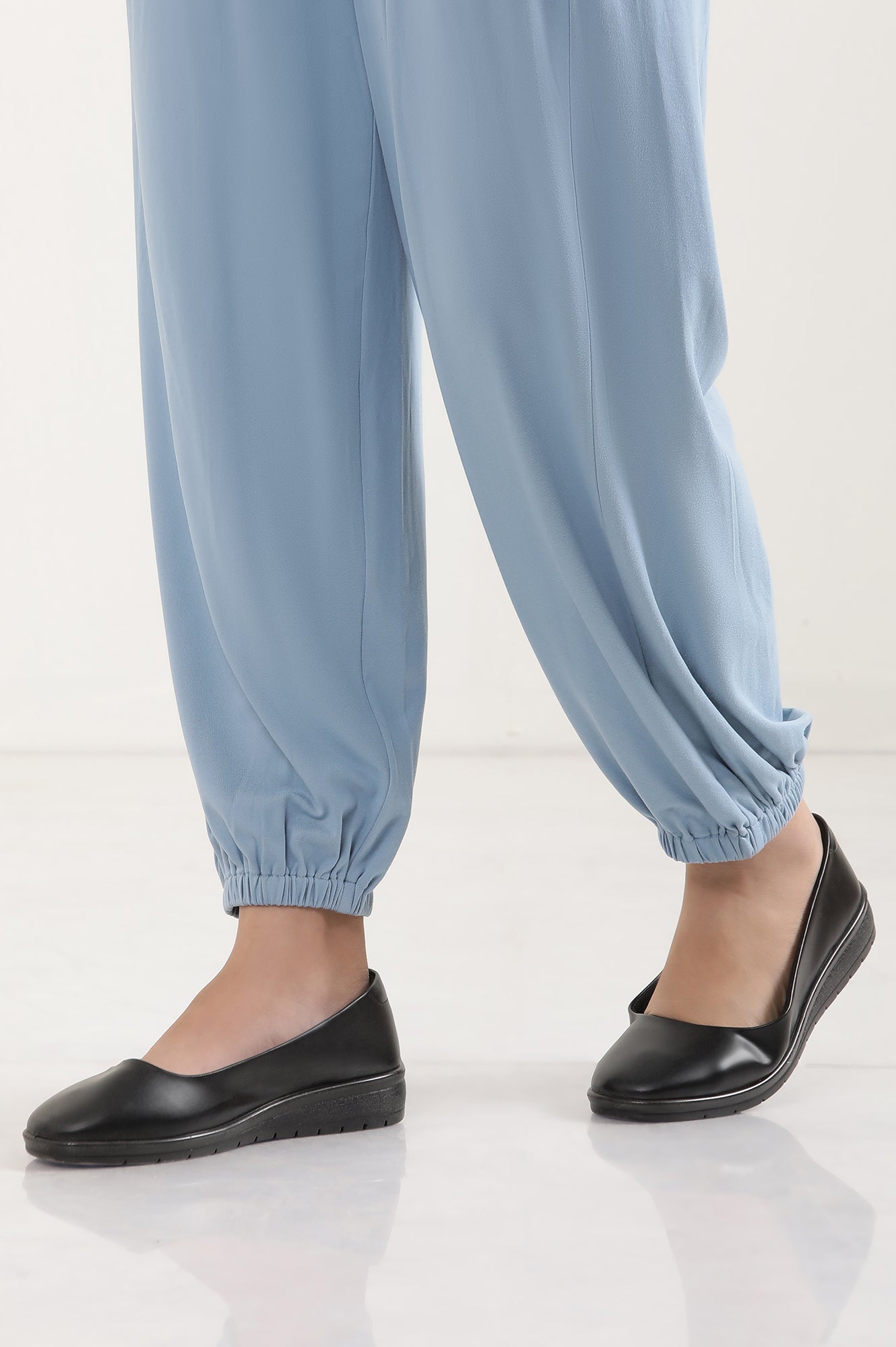 Light Blue Solid Pleated Harem Pants