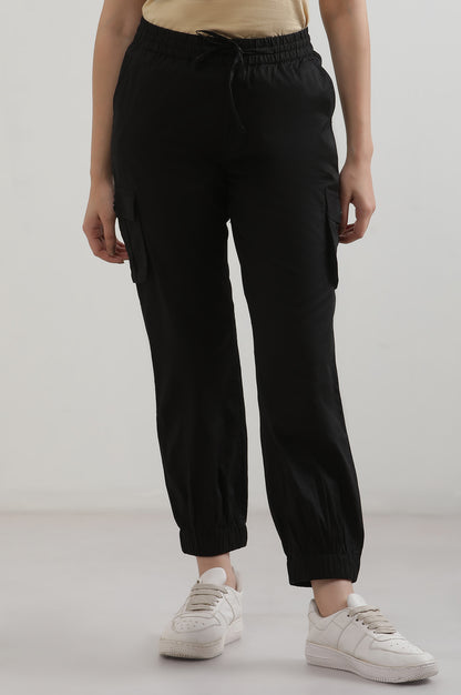 Black Solid Pure Cotton Straight Trousers &amp; Pants