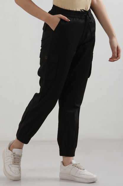 Black Solid Pure Cotton Straight Trousers &amp; Pants