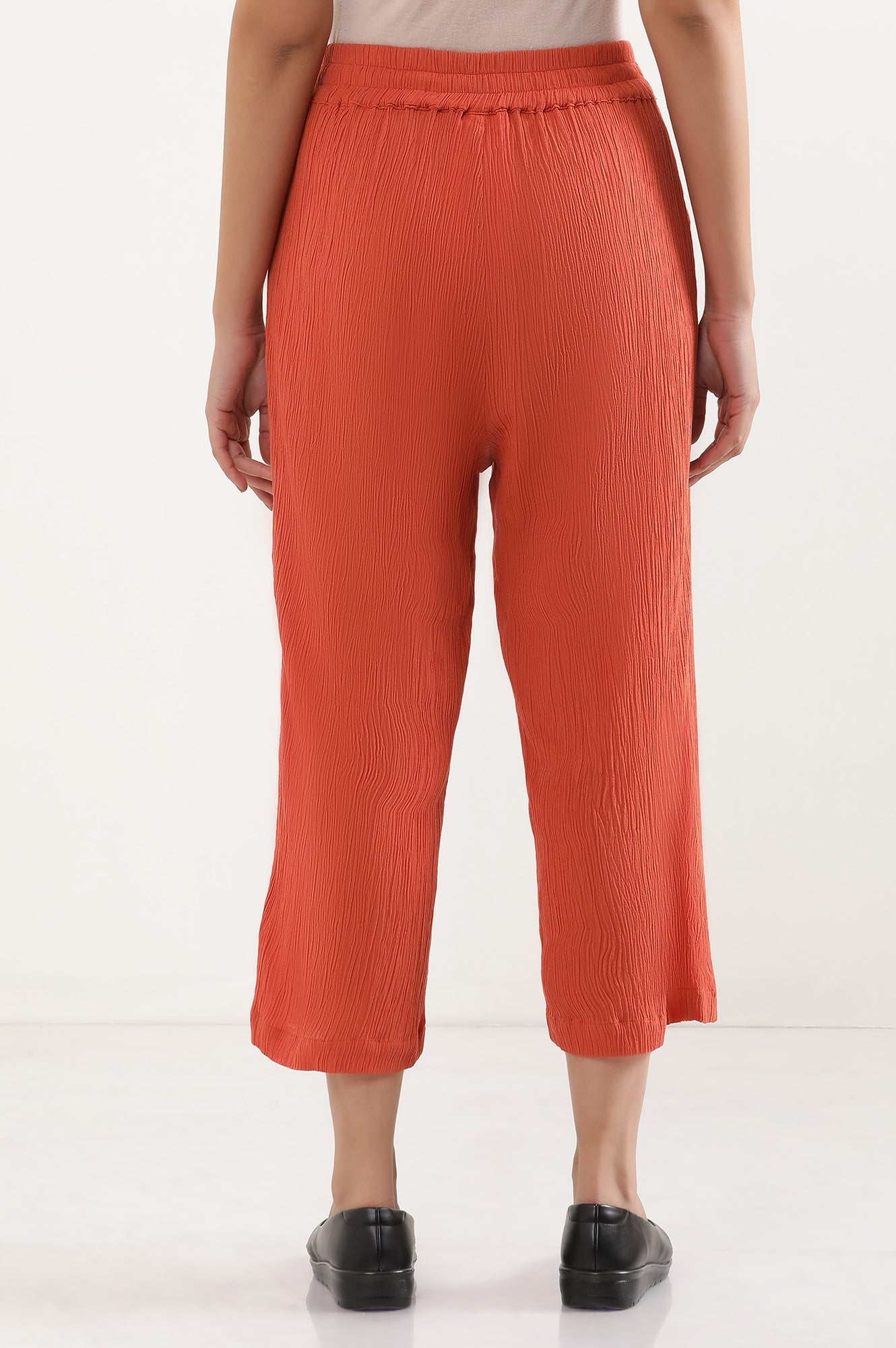 Rust Solid Wide Leg Rayon Culottes With Elasticated Waist