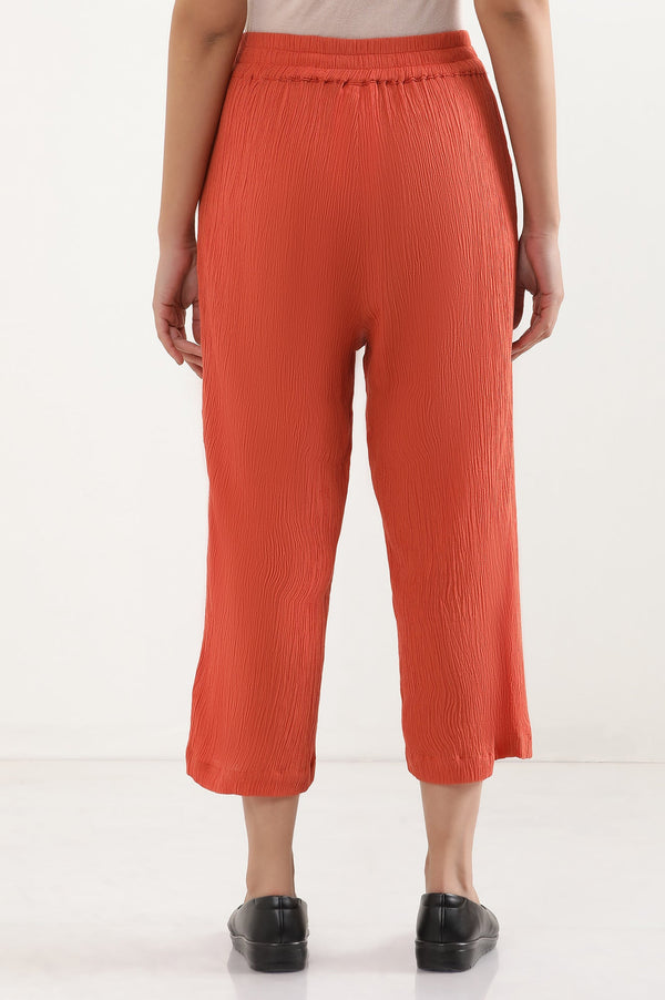 Elleven Women's Rust Solid Wide Leg Rayon Culottes With Elasticated Waist
