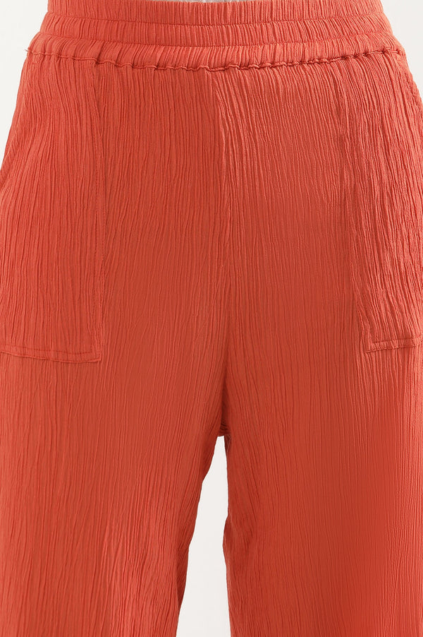 Elleven Women's Rust Solid Wide Leg Rayon Culottes With Elasticated Waist