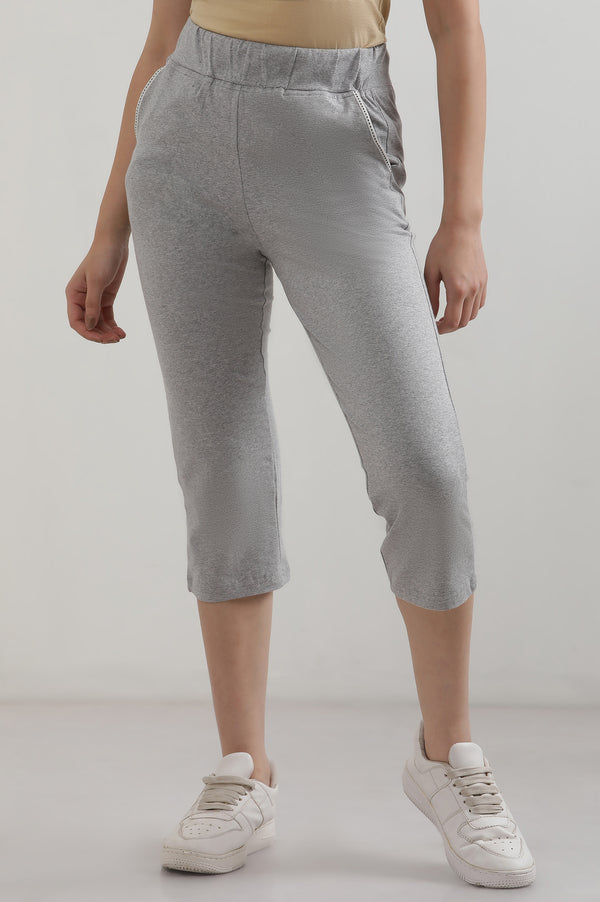 Grey Solid Straight Fit Cotton Culottes With Slip On Closure