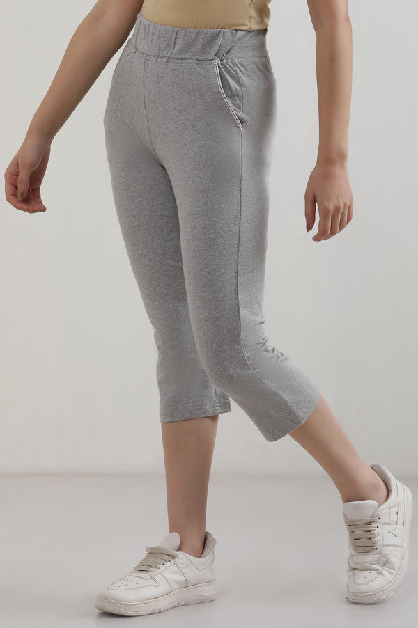 Grey Solid Straight Fit Cotton Culottes With Slip On Closure