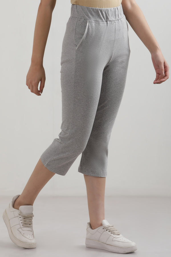 Grey Solid Straight Fit Cotton Culottes With Slip On Closure