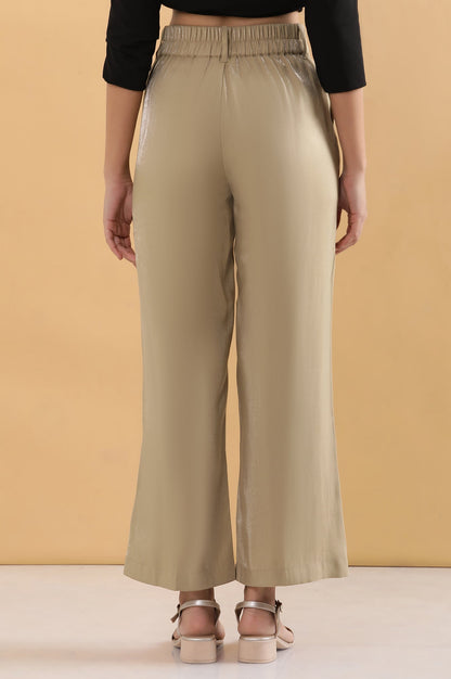 Gold Solid Straight Fit Woven Pants With Elasticated Back