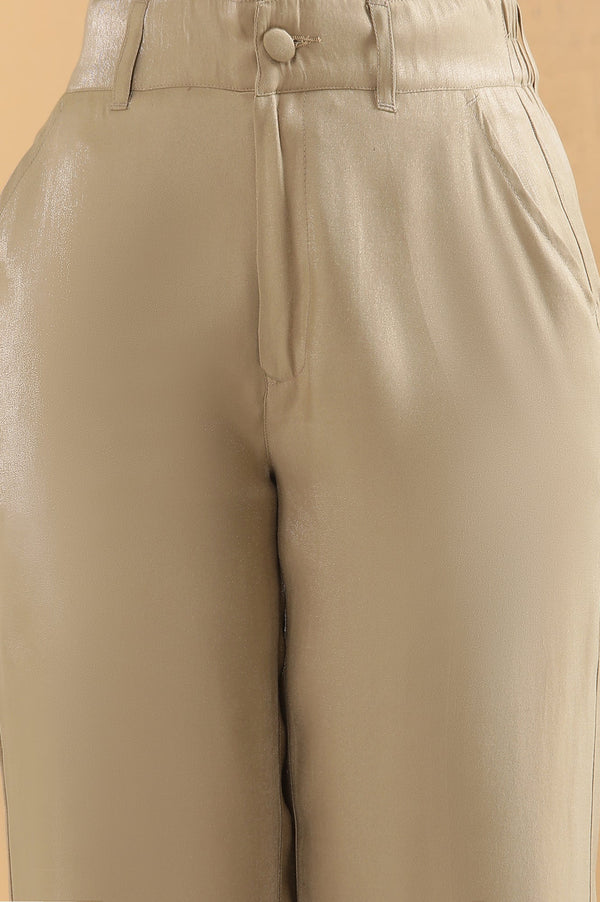Elleven Women's Gold Solid Straight Fit Woven Pants With Elasticated Back