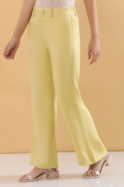 Yellow Solid Straight Fit Woven Pants With Elasticated Back