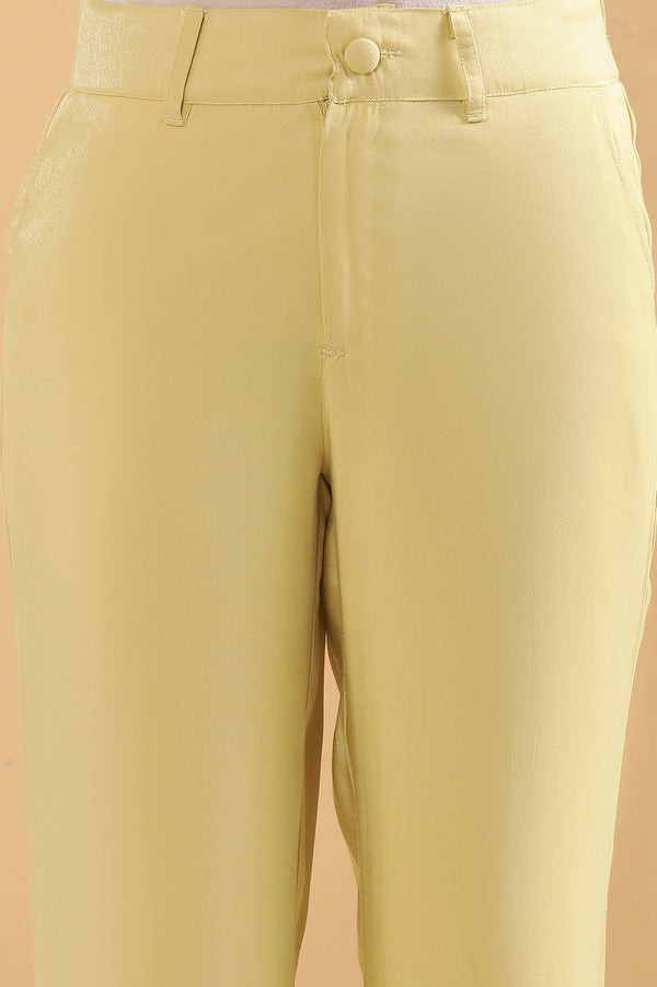 Elleven Women's Yellow Solid Straight Fit Woven Pants With Elasticated Back