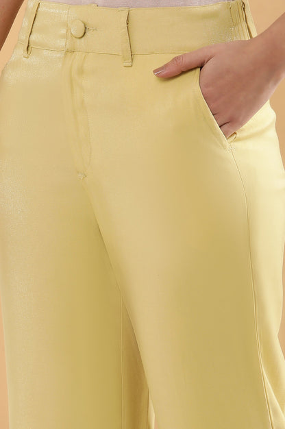 Yellow Solid Straight Fit Woven Pants With Elasticated Back