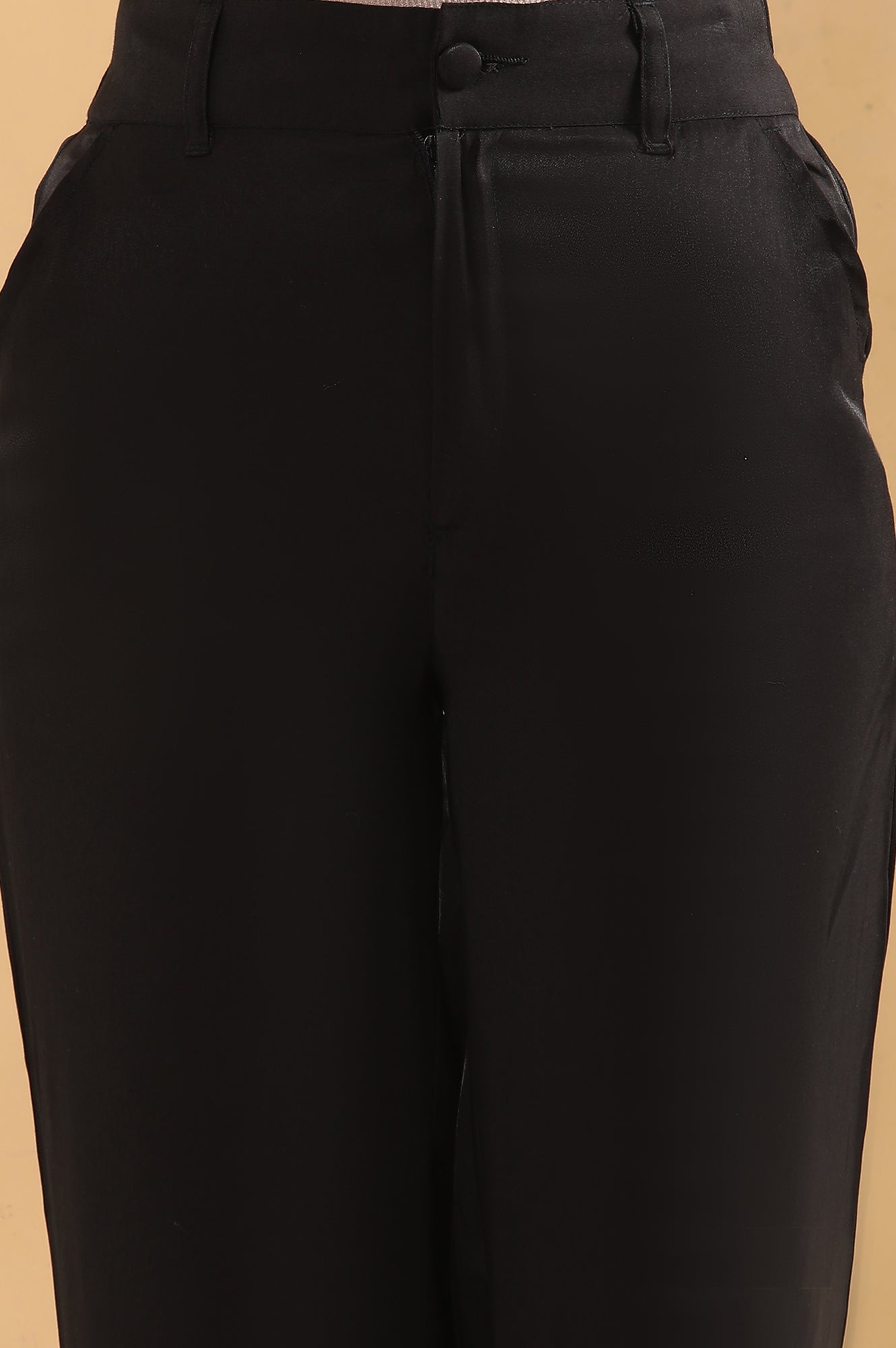 Buy Elleven Women's Black Solid Straight Fit Rayon Pants With