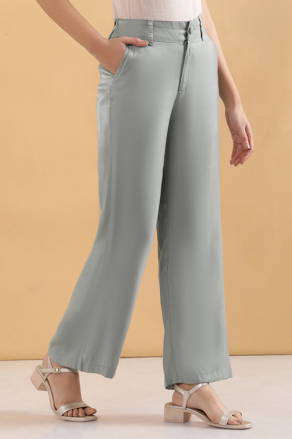 Elleven Women's Grey Solid Straight Fit Woven Pants With Elasticated Back