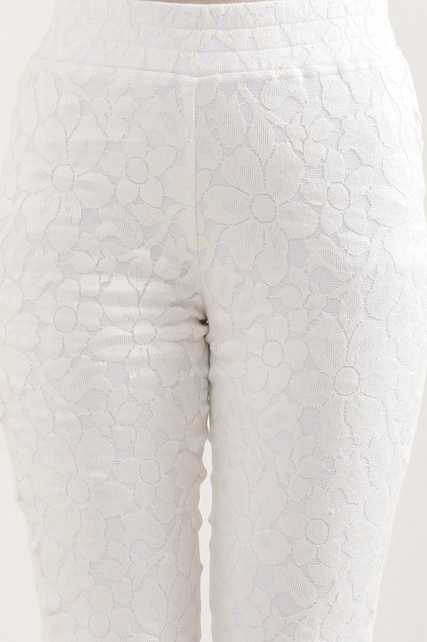 Elleven Women's White Floral Flared Cotton Pants With Elasticated Waist