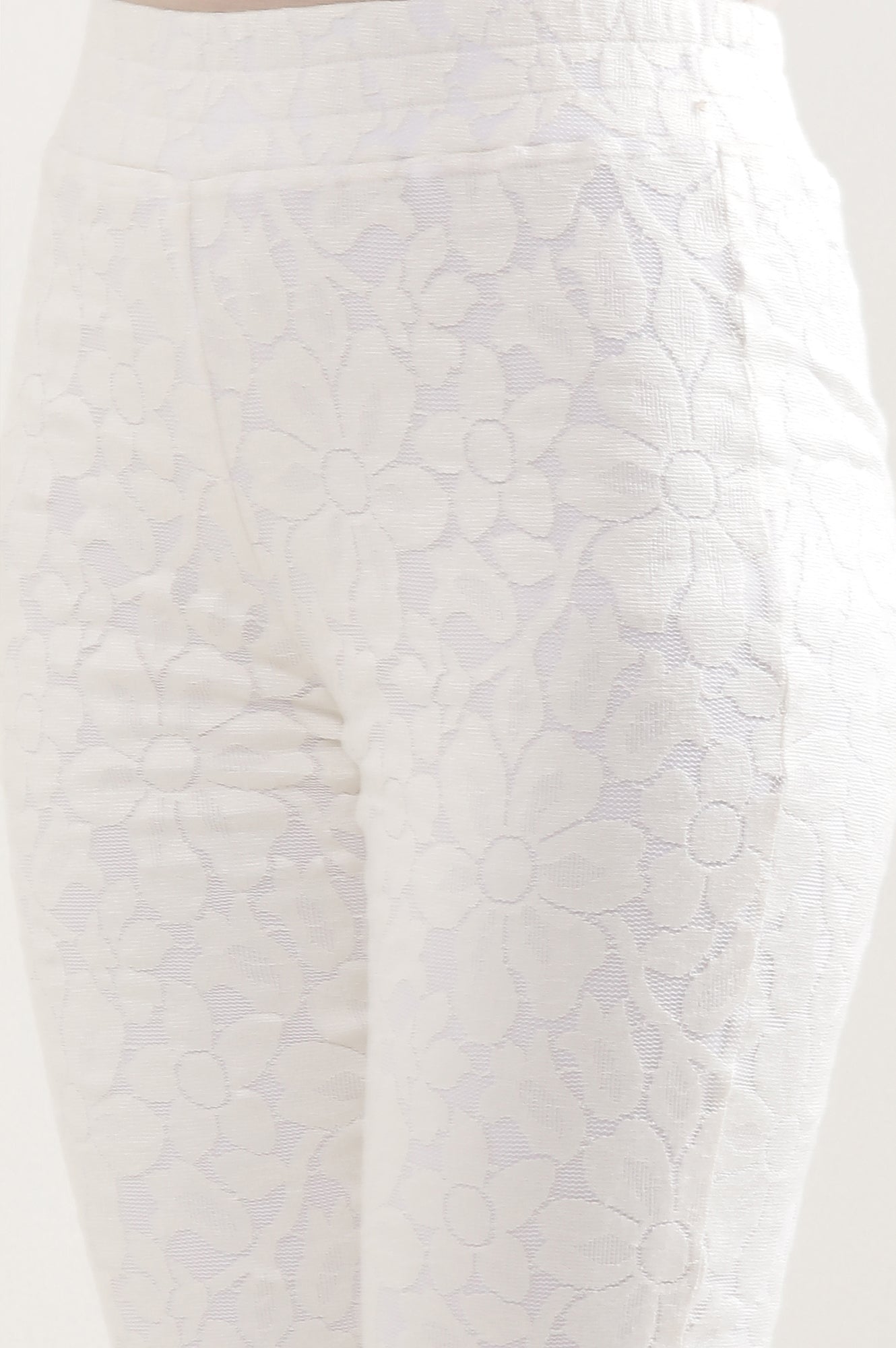 White Floral Flared Cotton Pants With Elasticated Waist