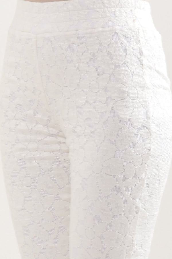 Elleven Women's White Floral Flared Cotton Pants With Elasticated Waist