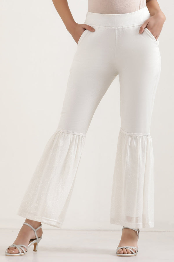 White Glitter Printed Flared Sharara With Elasticated Waist