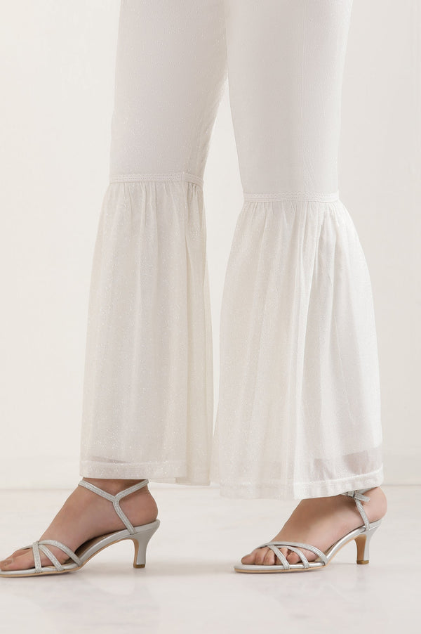 White Glitter Printed Flared Sharara With Elasticated Waist