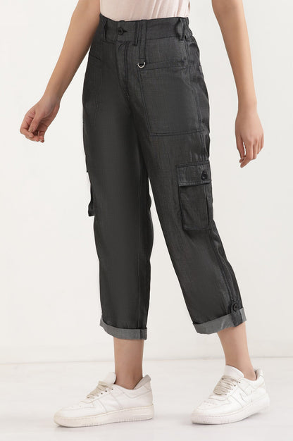 Black Solid Straight Fit Lyocell Pants With Elasticated Waist