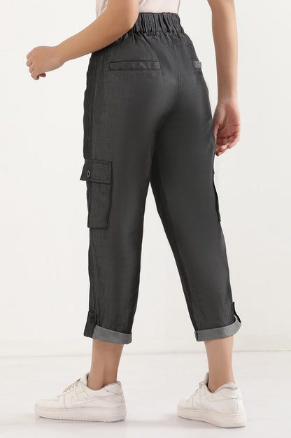 Black Solid Straight Fit Lyocell Pants With Elasticated Waist