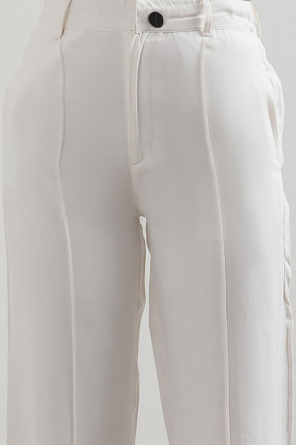 White Solid Rayon Straight Trousers &amp; Pants