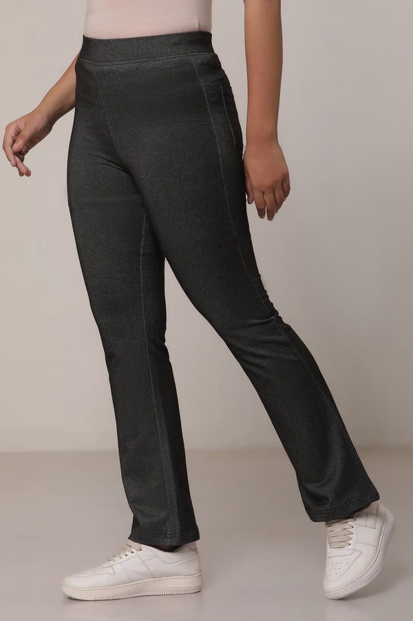 Black Solid Flared Cotton Pants