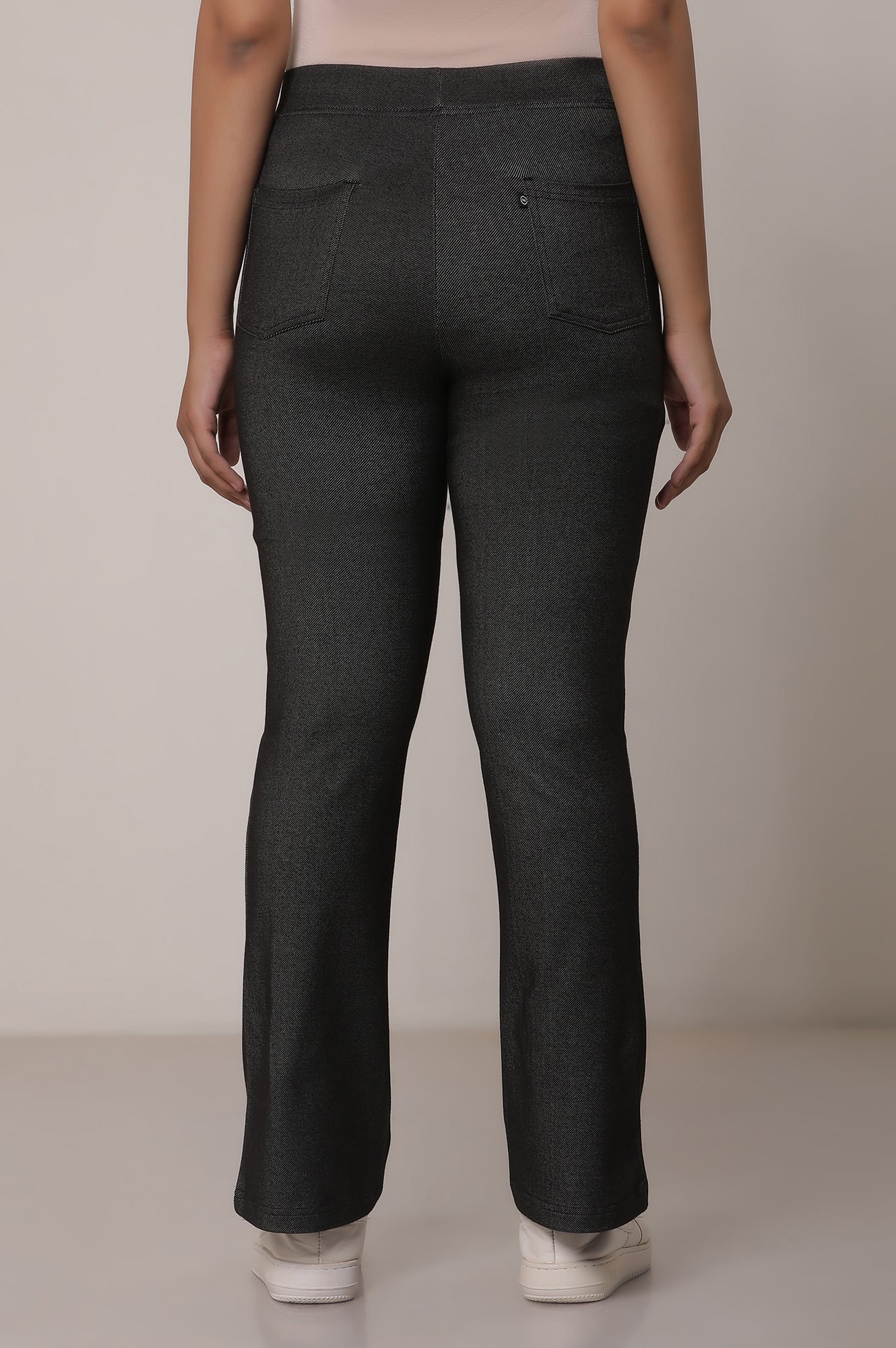 Black Solid Cotton Blend Flarred Trousers &amp; Pants