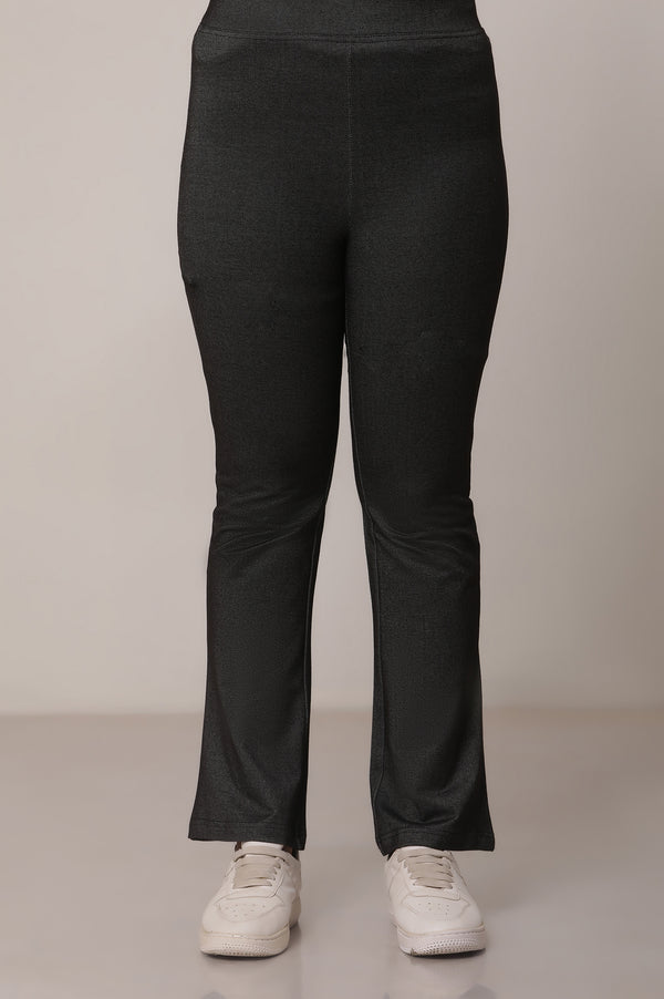 Black Solid Flared Cotton Pants