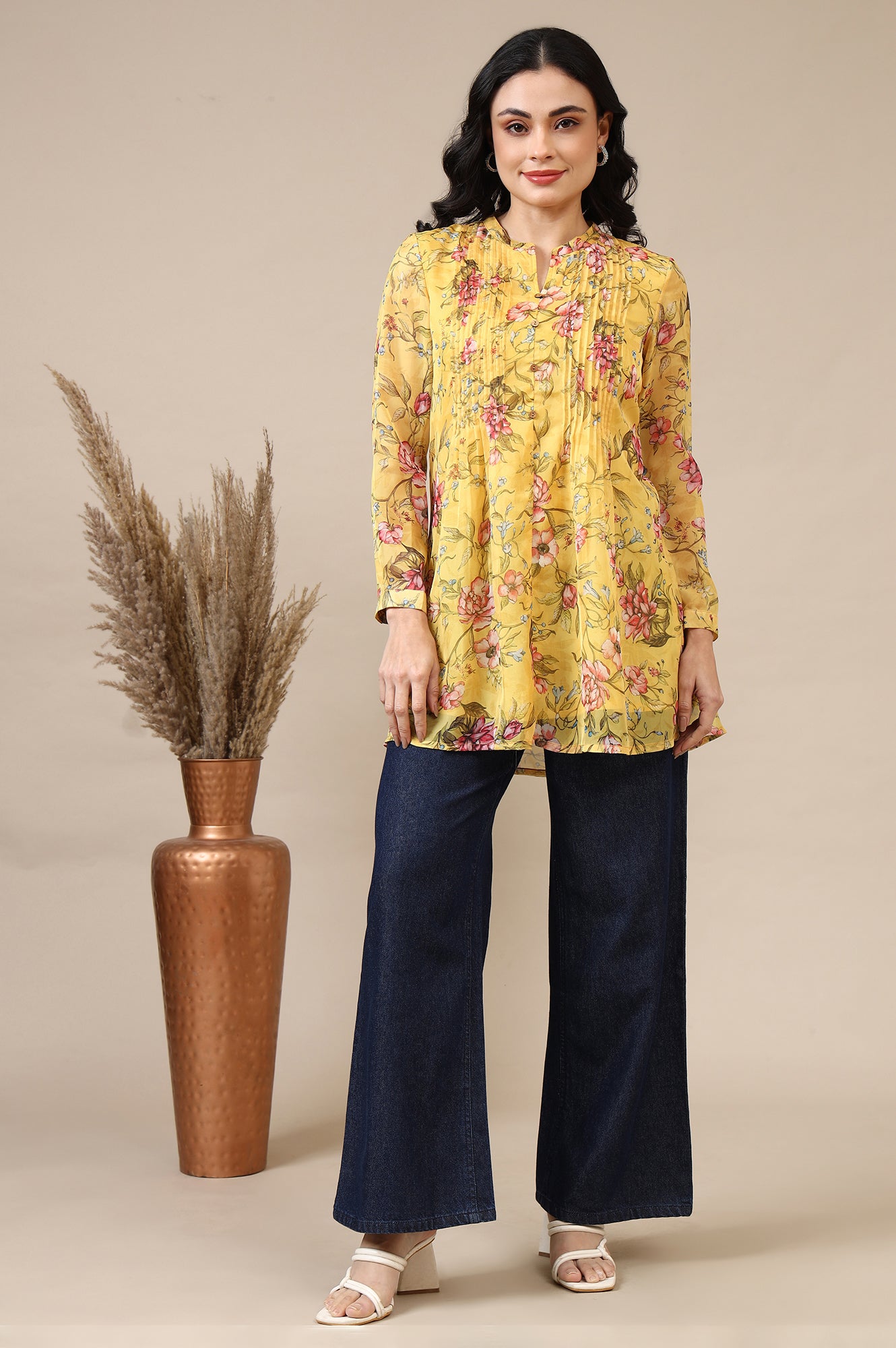 Navy Blue Solid Flared Cotton Denim Pants with High-waisted Design