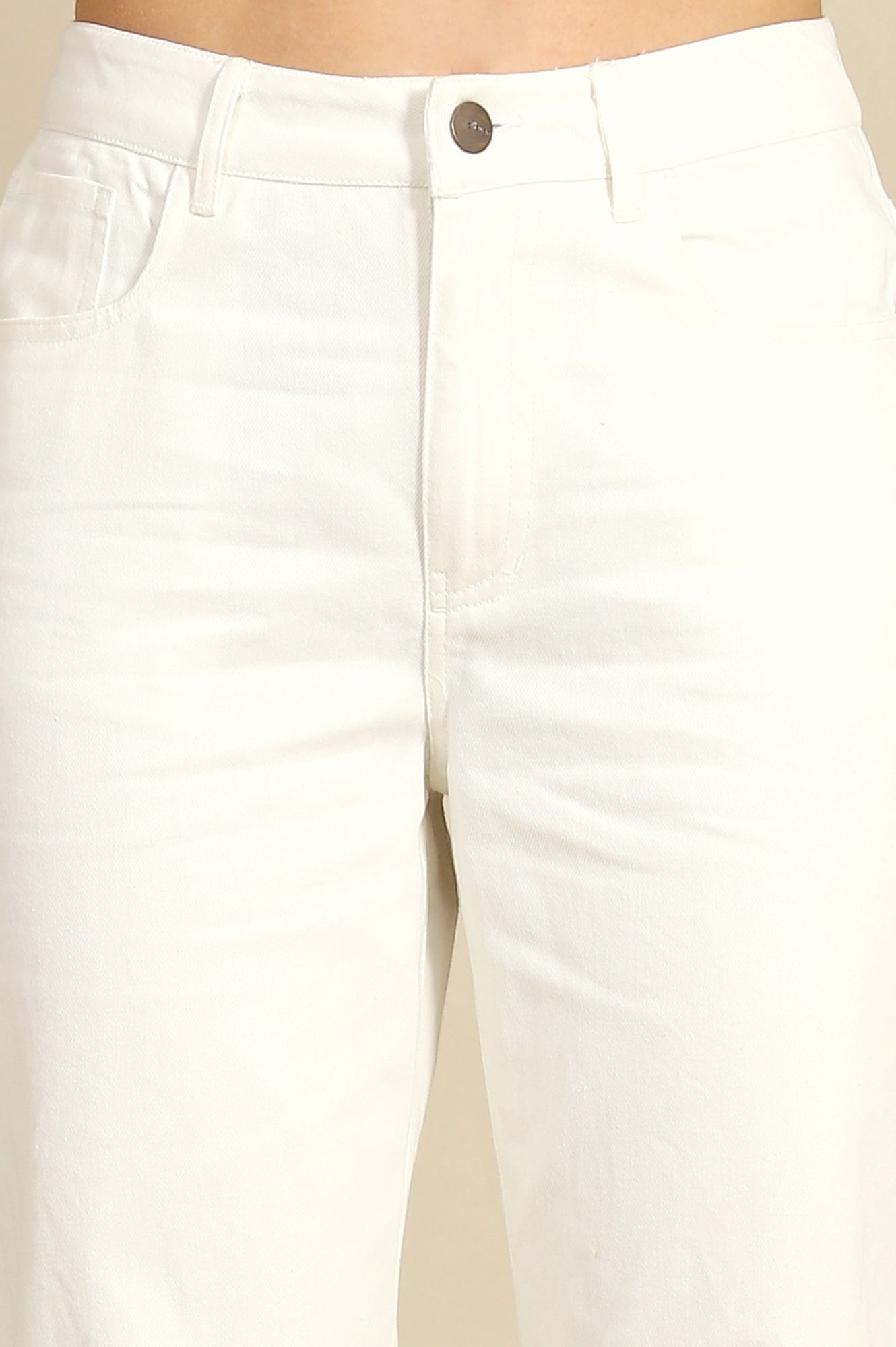 White Solid Pure Cotton Straight Trousers &amp; Pants