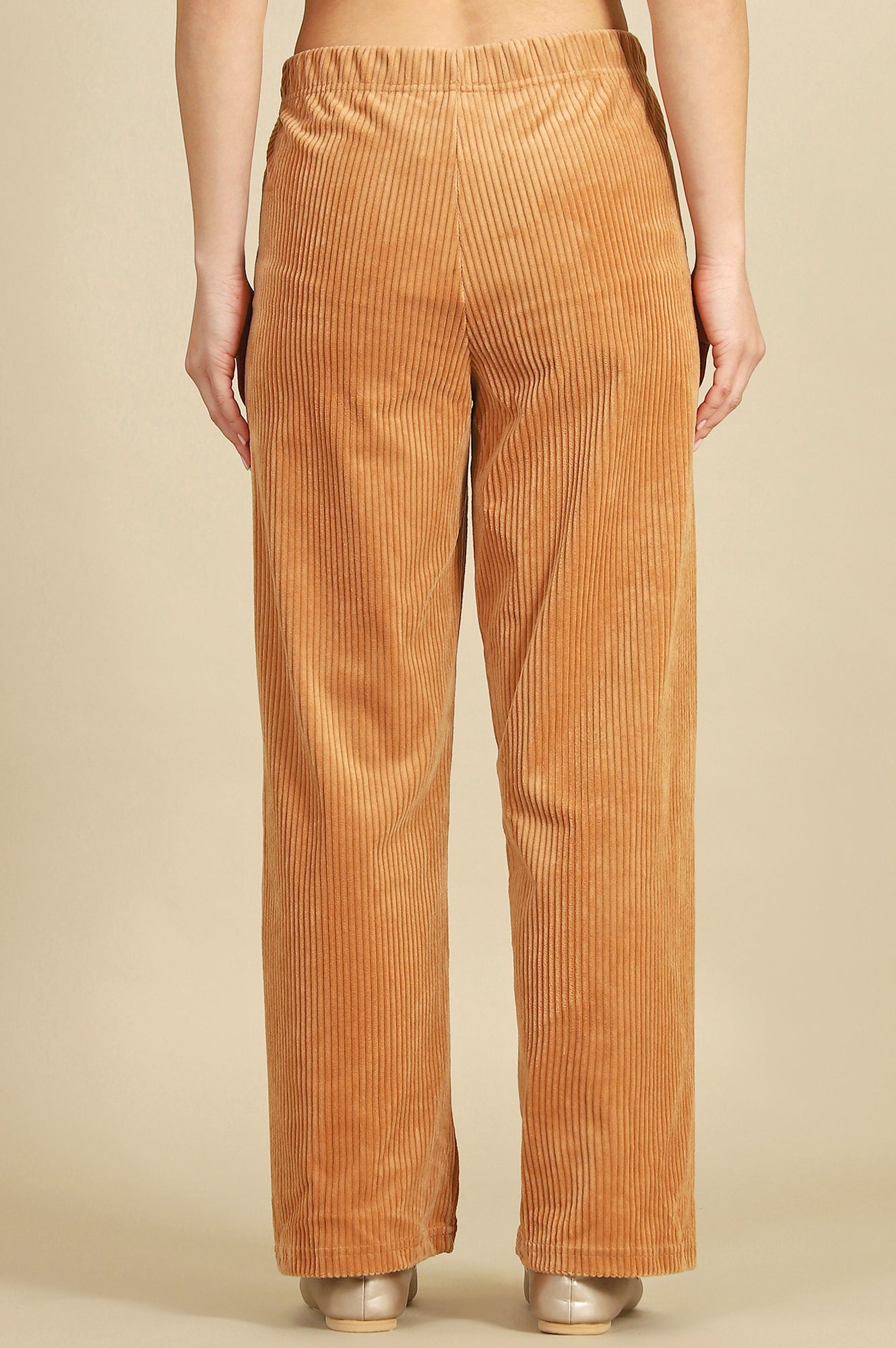 Brown Solid Cotton Blend Straight Trousers &amp; Pants