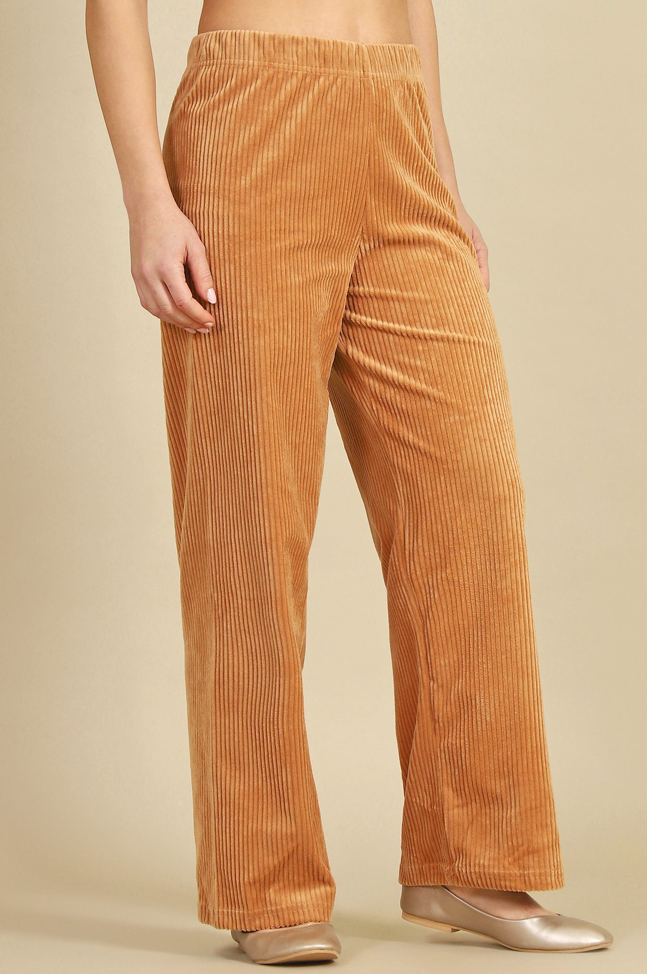 Brown Solid Cotton Blend Straight Trousers &amp; Pants