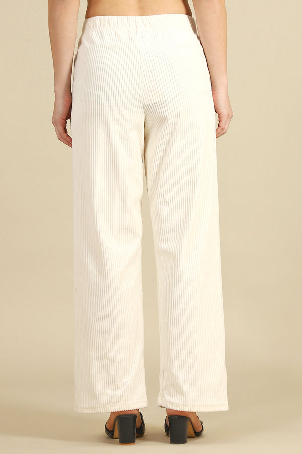 Cream Solid Straight Fit Cotton Pants